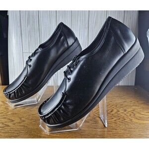 Slip Less Womens Black Comfort Lace Up Non Slip Professional Work Shoes Size 9.5